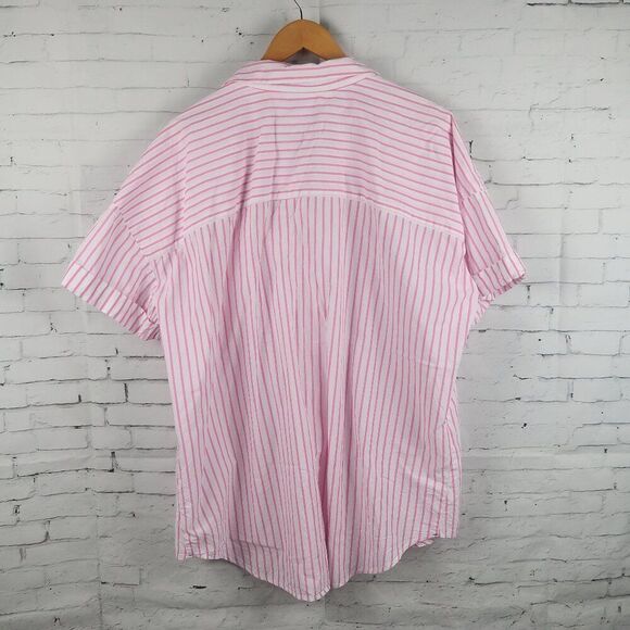 SO PINK & WHITE STRIPE SHORT SLEEVE BUTTON DOWN COTTON TOP SIZE 2X - Picture 7 of 7